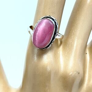 Hand Crafted Cat’s Eye Glass Ring Silver Plated Adjustable 7.5–11 Gift‎ Boxed